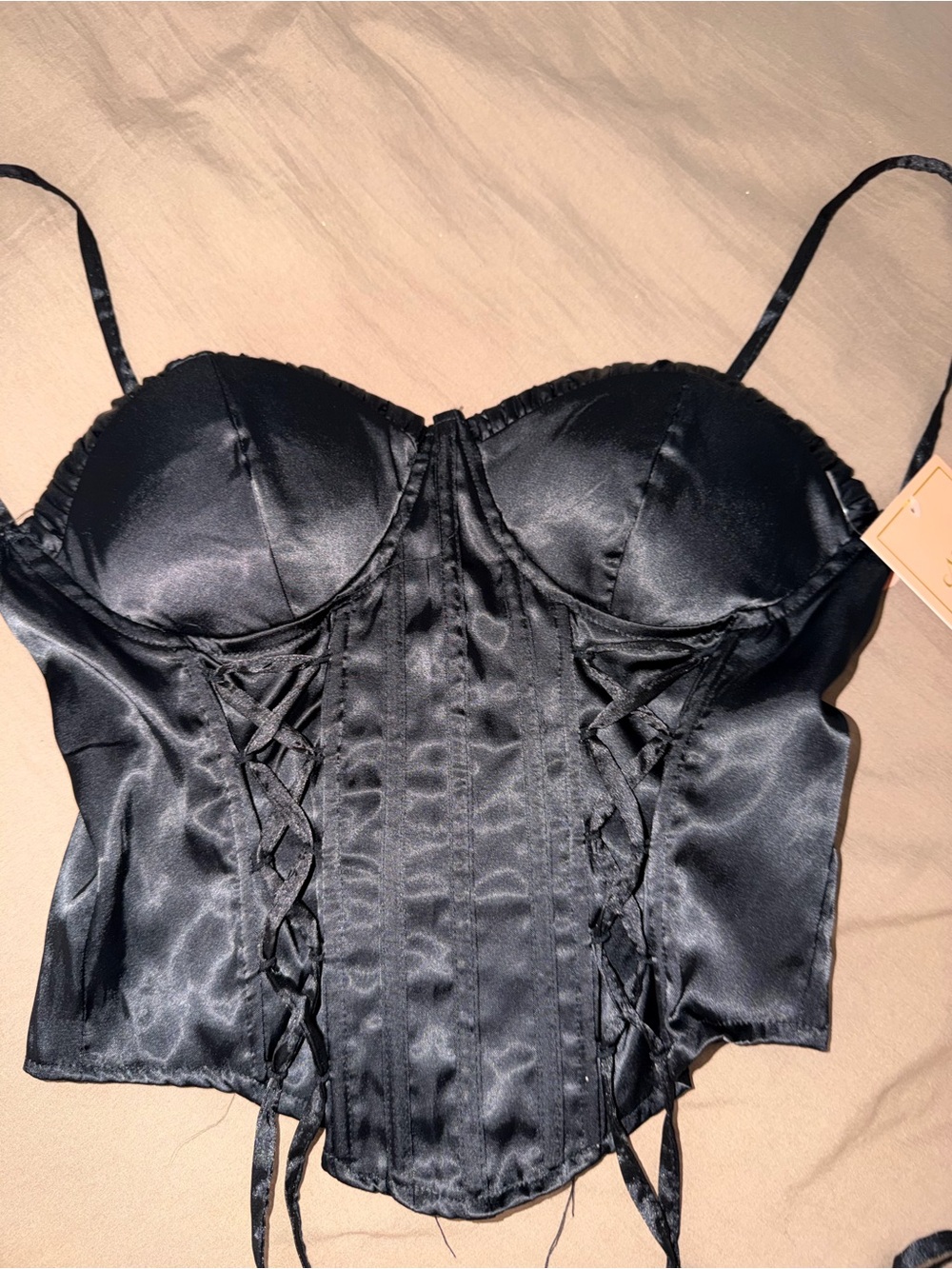 Black Satin Lace-Up Bustier Top